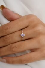 18K Solid Gold Baguette Cut Moonstone Statement Ring - Image 5