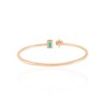 14K Solid Gold Emerald Diamond Cuff Bracelet - Image 4