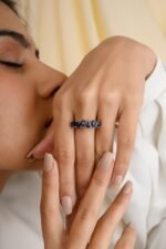 14K Solid Gold Pear Cut Blue Sapphire Ring - Image 4