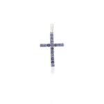 14K Solid Gold Round Tanzanite Cross Pendant