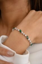 18k Solid Gold Magnificent Emerald & Diamond Tennis Bracelet - Image 5