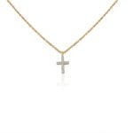 18k Solid Gold Diamond Studded Tiny Cross Necklace - Image 2