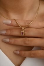 14K Solid Gold Ruby Halo Diamond Pendant - Image 6