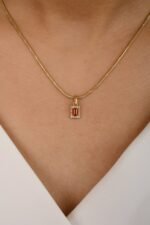 14K Solid Gold Orange Sapphire Diamond Halo Pendant - Image 4