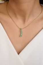 14K Solid Gold Unique Emerald Long Pendant - Image 2