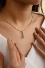 14K Solid Gold Unique Emerald Long Pendant - Image 4