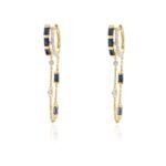 18k Solid Gold Blue Sapphire Diamond Dangling Chain Earrings - Image 3