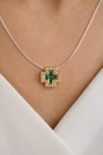 14K Solid Gold Emerald Diamond Pendant - Image 4