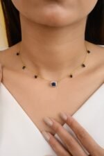 18k Solid Gold Blue Sapphire Diamond Station Necklace - Image 3