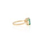 14K Solid Gold Emerald & Diamond Three Stone Ring - Image 4