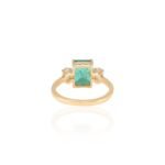 14K Solid Gold Emerald & Diamond Three Stone Ring - Image 6