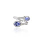 14K Solid Gold Tanzanite Diamond Bypass Ring