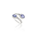 14K Solid Gold Tanzanite Diamond Bypass Ring - Image 2