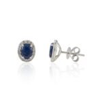 14K Solid Gold Sapphire & Halo Diamond Studs - Image 4