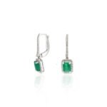 18k Solid Gold Emerald & Diamond Dangle Earrings - Image 3