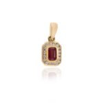 14K Solid Gold Ruby Halo Diamond Pendant