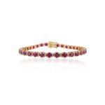 18k Solid Gold Round Ruby Diamond Tennis Bracelet - Image 4