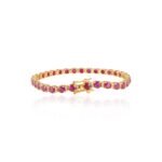 18k Solid Gold Round Ruby Diamond Tennis Bracelet - Image 2