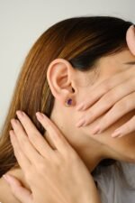 18k Solid Gold Amethyst Stud Earrings - Image 3