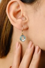 14K Solid Gold Blue Topaz Dangle Earring - Image 2