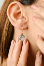 14K Solid Gold Blue Topaz Dangle Earring - Image 4