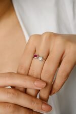 18K Solid Gold Heart Diamond & Oval Ruby Toi et Moi Ring - Image 6