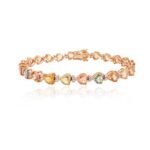 18k Solid Gold Multi Sapphire Heart Tennis Bracelet