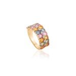 18K Solid Gold Multi Sapphire Diamond Wide Band Ring - Image 3