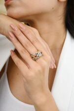 14K Solid Gold Multi Sapphire Band Ring - Image 3