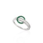 18K Solid Gold Belt Buckle Ring In Emerald & Diamond - Image 4