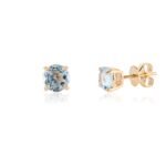 18k Solid Gold Blue Topaz Round Solitaire Stud - Image 3