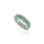 18K Solid Gold Emerald Diamond Eternity Band - Image 7