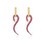 14K Solid Gold Ruby Diamond Serpentine Earrings