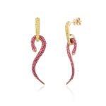 14K Solid Gold Ruby Diamond Serpentine Earrings - Image 5