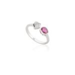 18K Solid Gold Heart Diamond & Oval Ruby Toi et Moi Ring - Image 7