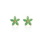 18k 純金綠寶石花形耳環