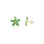 18k Solid Gold Emerald Flower Stud Earrings - Image 4