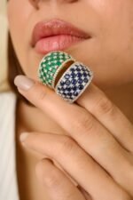 14K Solid Gold Emerald Diamond Wide Band - Image 5