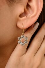 18k Solid Gold Blue Topaz Bubble Dangle Earrings - Image 2