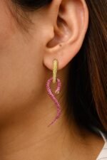 14K Solid Gold Ruby Diamond Serpentine Earrings - Image 2