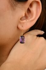 18k Solid Gold Amethyst Dangle Earrings - Image 2