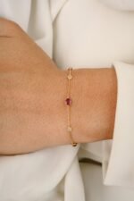 18k Solid Gold Ruby Diamond Chain Bracelet - Image 4