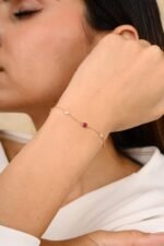 18k Solid Gold Ruby Diamond Chain Bracelet - Image 2