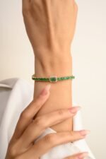 14K Solid Gold Emerald Diamond Bracelet - Image 2