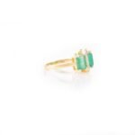 18K Solid Gold Three Stone Emerald Diamond Ring - Image 6