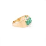 18K Solid Gold Five Stone Emerald Diamond Engagement Band Ring - Image 4
