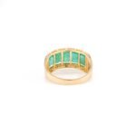 18K Solid Gold Five Stone Emerald Diamond Engagement Band Ring - Image 6