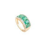 18K Solid Gold Five Stone Emerald Diamond Engagement Band Ring - Image 3