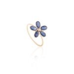 14K Solid Gold Blue Sapphire Handmade Floral Ring - Image 3