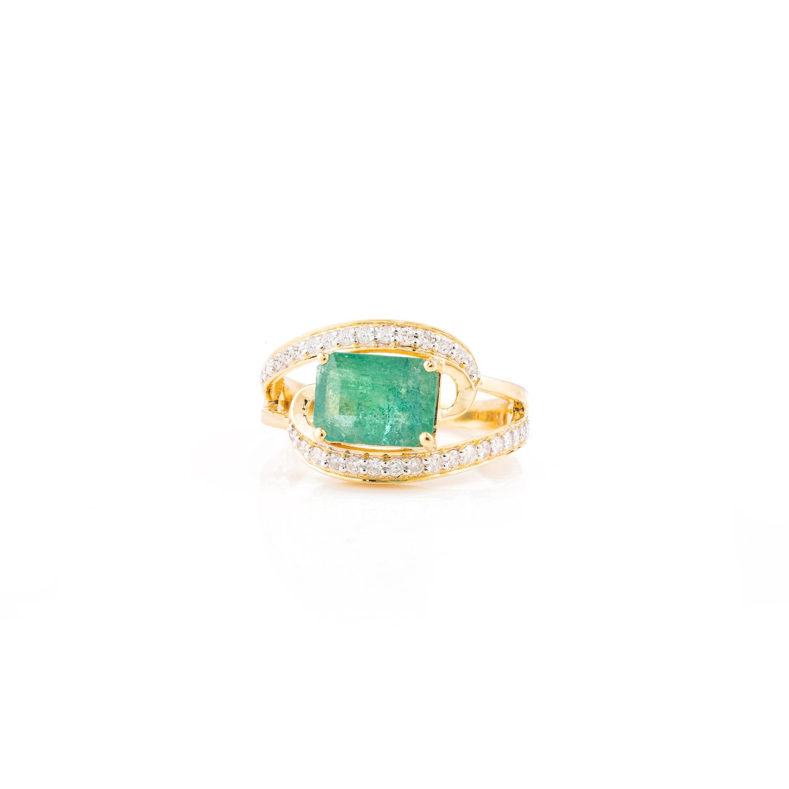 NM6_9980.jpg 14K Solid Gold Magnificent Emerald & Diamond Bypass Ring - Image 1